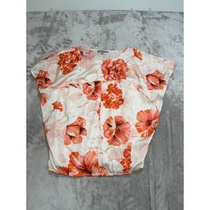 Coercion Blouse Women's Size Small White Orange Floral Pattern Short Sleeve EUC